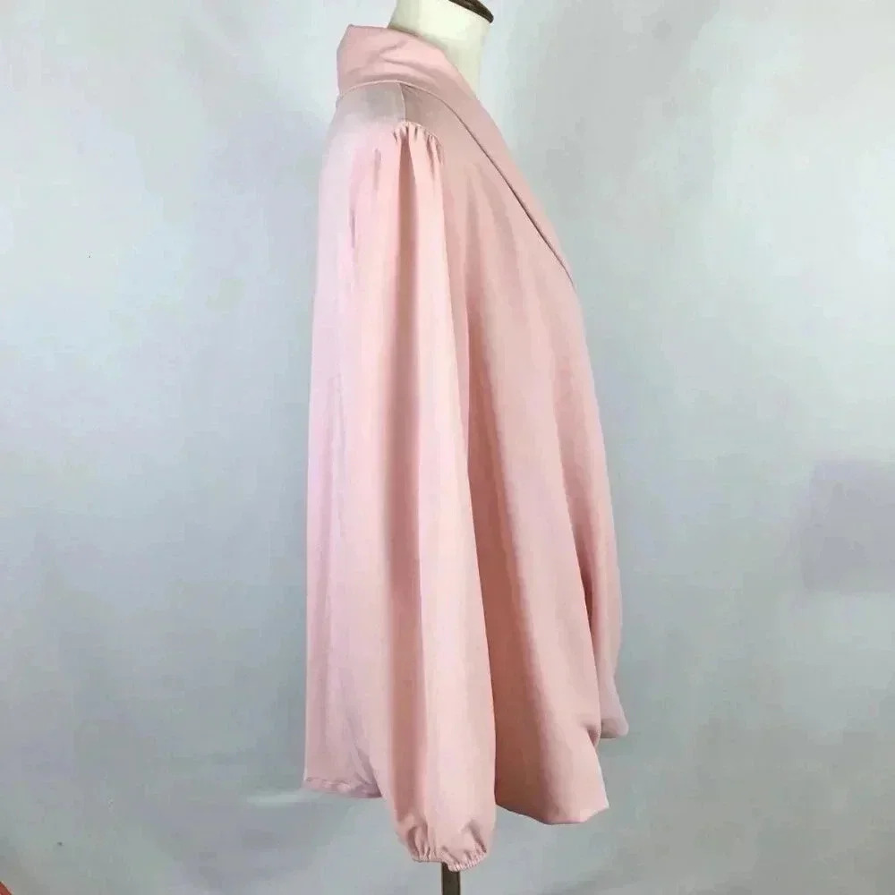 Bisou Bisou Michele Bohbot Blush Pink Wraparound Bubble Hem Top Puff Sleeves 3X - Picture 4 of 12